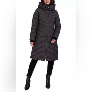 Laundry by Shelli Segal Stylish Black Long Puffer Jacket